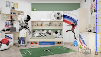 Детская комната Футбол ЧМ (Белый/Синий/корпус Клен) в Енисейске - enisejsk.mebel54.com | фото
