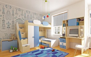 Детская комната Скай (Синий/Белый/корпус Клен) в Енисейске - enisejsk.mebel54.com | фото