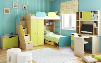 Детская комната Смайли (Желтый/Голубой/Зеленый/корпус Клен) в Енисейске - enisejsk.mebel54.com | фото
