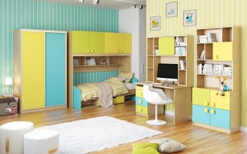 Детская комната Смайли (Желтый/Голубой/Зеленый/корпус Клен) в Енисейске - enisejsk.mebel54.com | фото