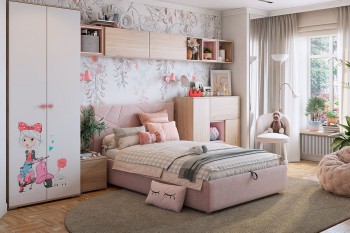 Комплект детской мебели Алина К2 Дуб мария/белый/нежно-розовый велюр в Енисейске - enisejsk.mebel54.com | фото