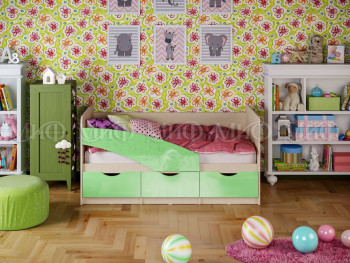 Кровать Бабочки 1,6м (Салатовый металлик) в Енисейске - enisejsk.mebel54.com | фото