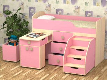Кровать детская Фея 1.6 Дуб молочный/Розовый в Енисейске - enisejsk.mebel54.com | фото