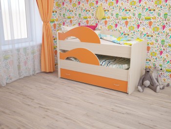Кровать детская Радуга 1600 Млечный дуб/Оранжевый в Енисейске - enisejsk.mebel54.com | фото