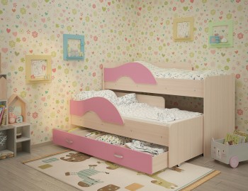 Кровать детская Радуга 1600 Млечный дуб/Розовый в Енисейске - enisejsk.mebel54.com | фото