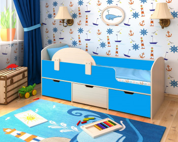 Кровать Малыш-мини с бортиком Дуб молочный/Голубой в Енисейске - enisejsk.mebel54.com | фото