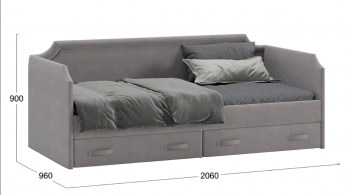 Кровать с мягкой обивкой и ящиками «Кантри» Тип 1 (900) (Велюр Светло-серый) в Енисейске - enisejsk.mebel54.com | фото