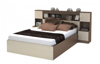 Кровать с прикроватным блоком КР 552 Спальня Basya (шимо темный/шимо светлый) в Енисейске - enisejsk.mebel54.com | фото
