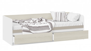 Кровать «Сканди» с 2 ящиками Дуб Гарден/Белый/Глиняный серый в Енисейске - enisejsk.mebel54.com | фото