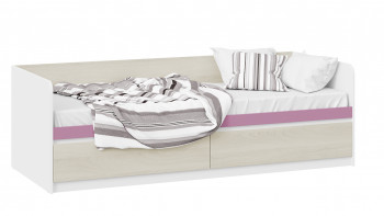 Кровать «Сканди» с 2 ящиками Дуб Гарден/Белый/Лиловый в Енисейске - enisejsk.mebel54.com | фото