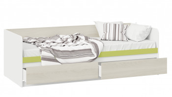 Кровать «Сканди» с 2 ящиками Дуб Гарден/Белый/Зеленый в Енисейске - enisejsk.mebel54.com | фото