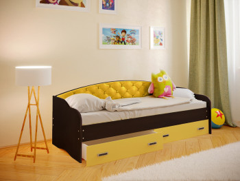 Кровать Софа-7 с мягкой спинкой (800х1900) Венге/Желтый в Енисейске - enisejsk.mebel54.com | фото