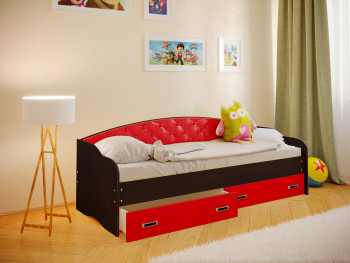 Кровать Софа-7 с мягкой спинкой (800х1900) Венге/Красный в Енисейске - enisejsk.mebel54.com | фото