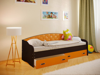 Кровать Софа-7 с мягкой спинкой (800х1900) Венге/Оранжевый в Енисейске - enisejsk.mebel54.com | фото