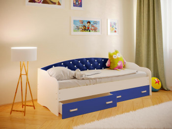 Кровать Софа-7 с мягкой спинкой со стразами (800х1900) Белый/Синий в Енисейске - enisejsk.mebel54.com | фото