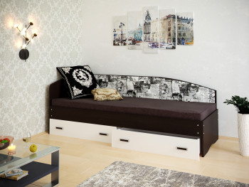 Кровать Софа-9 с мягкой спинкой с рисунком Милана (900х1900) Венге/Белый в Енисейске - enisejsk.mebel54.com | фото