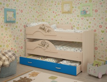 Кровать выкатная Радуга-Сафари детская 1600 Млечный дуб/Голубой в Енисейске - enisejsk.mebel54.com | фото