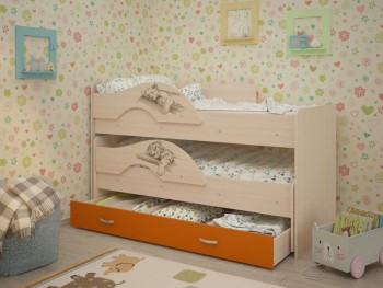 Кровать выкатная Радуга-Сафари детская 1600 Млечный дуб/Оранжевый в Енисейске - enisejsk.mebel54.com | фото