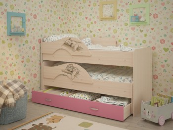 Кровать выкатная Радуга-Сафари детская 1600 Млечный дуб/Розовый в Енисейске - enisejsk.mebel54.com | фото