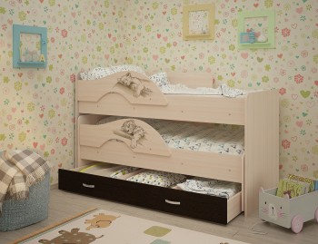 Кровать выкатная Радуга-Сафари детская 1600 Млечный дуб/Венге в Енисейске - enisejsk.mebel54.com | фото