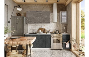 Кухонный гарнитур Нувель 1800мм белый/бетон коричневый/бетон черный в Енисейске - enisejsk.mebel54.com | фото