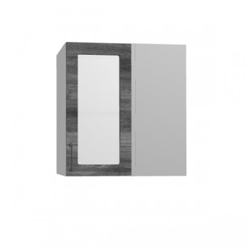 Лофт ПУС 650 шкаф верхний угловой со стеклом (Дуб бурый/корпус Серый) в Енисейске - enisejsk.mebel54.com | фото