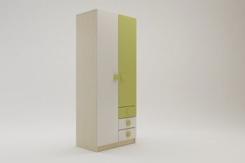Шкаф 2-х створчатый с ящиками Эппл (Зеленый/Белый/корпус Клен) в Енисейске - enisejsk.mebel54.com | фото