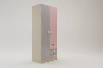 Шкаф 2-х створчатый с ящиками Грэйси (Розовый/Серый/корпус Клен) в Енисейске - enisejsk.mebel54.com | фото