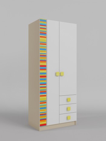 Шкаф 2-х створчатый с ящиками Клаксон без машинок (Белый/корпус Клен) в Енисейске - enisejsk.mebel54.com | фото