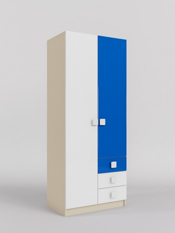 Шкаф 2-х створчатый с ящиками Скай люкс (Синий/Белый/корпус Клен) в Енисейске - enisejsk.mebel54.com | фото