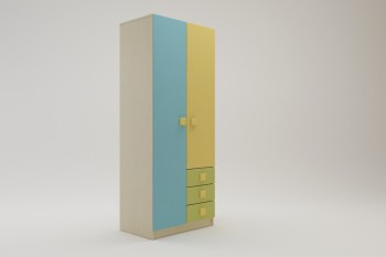 Шкаф 2-х створчатый с ящиками Смайли (Желтый/Голубой/Зеленый/корпус Клен) в Енисейске - enisejsk.mebel54.com | фото