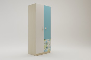 Шкаф 2-х створчатый с ящиками Твит (Белый/Зеленый/корпус Клен) в Енисейске - enisejsk.mebel54.com | фото