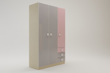 Шкаф 3-х створчатый с ящиками Грэйси (Розовый/Серый/корпус Клен) в Енисейске - enisejsk.mebel54.com | фото