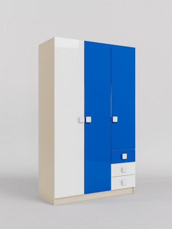 Шкаф 3-х створчатый с ящиками Скай люкс (Синий/Белый/корпус Клен) в Енисейске - enisejsk.mebel54.com | фото