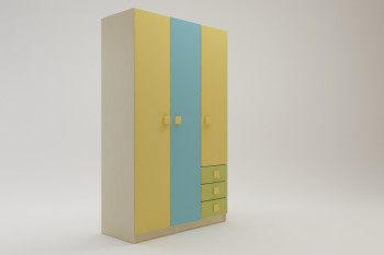 Шкаф 3-х створчатый с ящиками Смайли (Желтый/Голубой/Зеленый/корпус Клен) в Енисейске - enisejsk.mebel54.com | фото