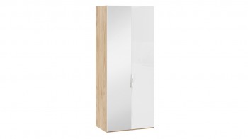 Шкаф для одежды с 1 глухой и 1 зеркальной дверями левый «Эмбер» Яблоня Беллуно/Белый глянец в Енисейске - enisejsk.mebel54.com | фото