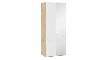 Шкаф для одежды с 1 глухой и 1 зеркальной дверями правый «Эмбер» Яблоня Беллуно/Белый глянец в Енисейске - enisejsk.mebel54.com | фото