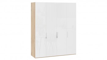 Шкаф для одежды с 4 глухими дверями «Эмбер» Яблоня Беллуно/Белый глянец в Енисейске - enisejsk.mebel54.com | фото
