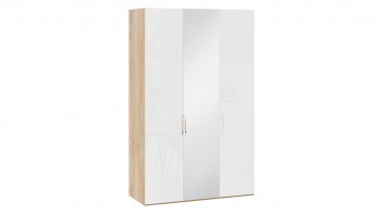 Шкаф комбинированный с 2 глухими и 1 зеркальной дверями правый «Эмбер» Яблоня Беллуно/Белый глянец в Енисейске - enisejsk.mebel54.com | фото