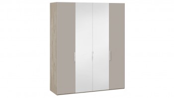 Шкаф комбинированный с 2 глухими и 2 зеркальными дверями «Эмбер» Баттл Рок/Серый глянец в Енисейске - enisejsk.mebel54.com | фото