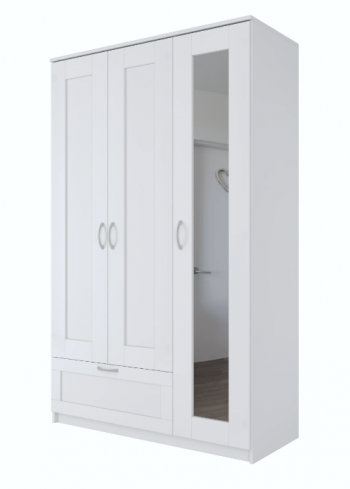 Шкаф трехдверный Сириус с зеркалом и 1 ящиком белый в Енисейске - enisejsk.mebel54.com | фото