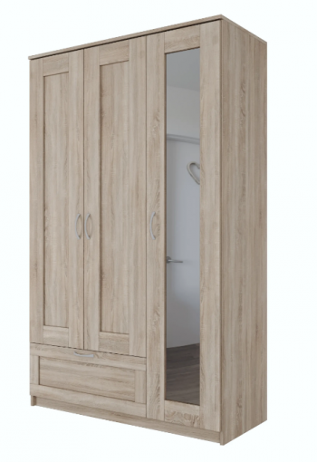 Шкаф трехдверный Сириус с зеркалом и 1 ящиком дуб сонома в Енисейске - enisejsk.mebel54.com | фото