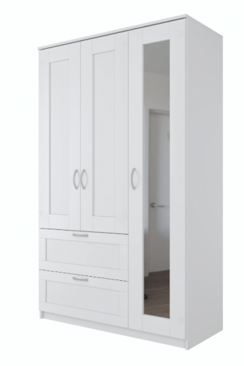 Шкаф трехдверный Сириус с зеркалом и 2 ящиками белый в Енисейске - enisejsk.mebel54.com | фото