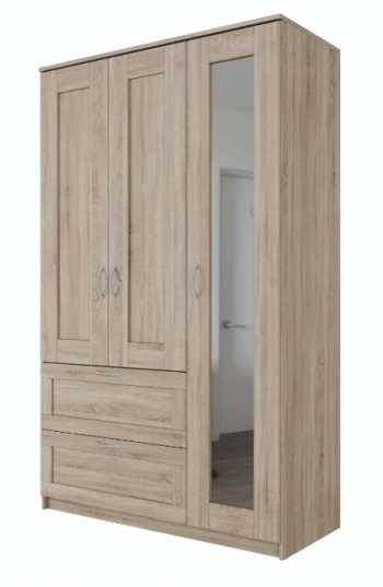 Шкаф трехдверный Сириус с зеркалом и 2 ящиками дуб сонома в Енисейске - enisejsk.mebel54.com | фото